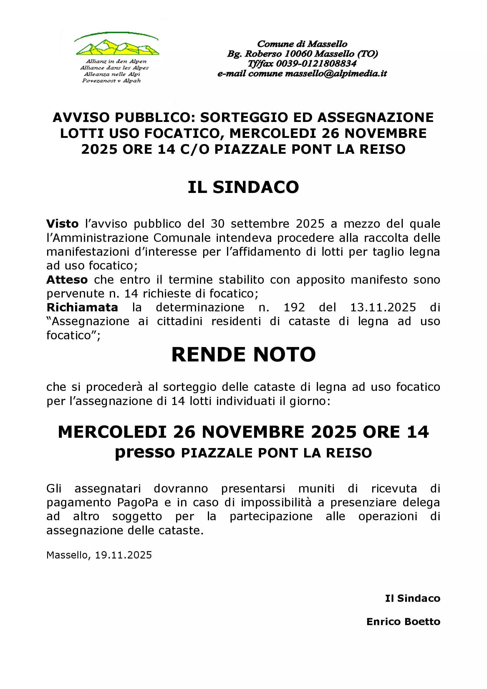 Avviso assegnazione focatico