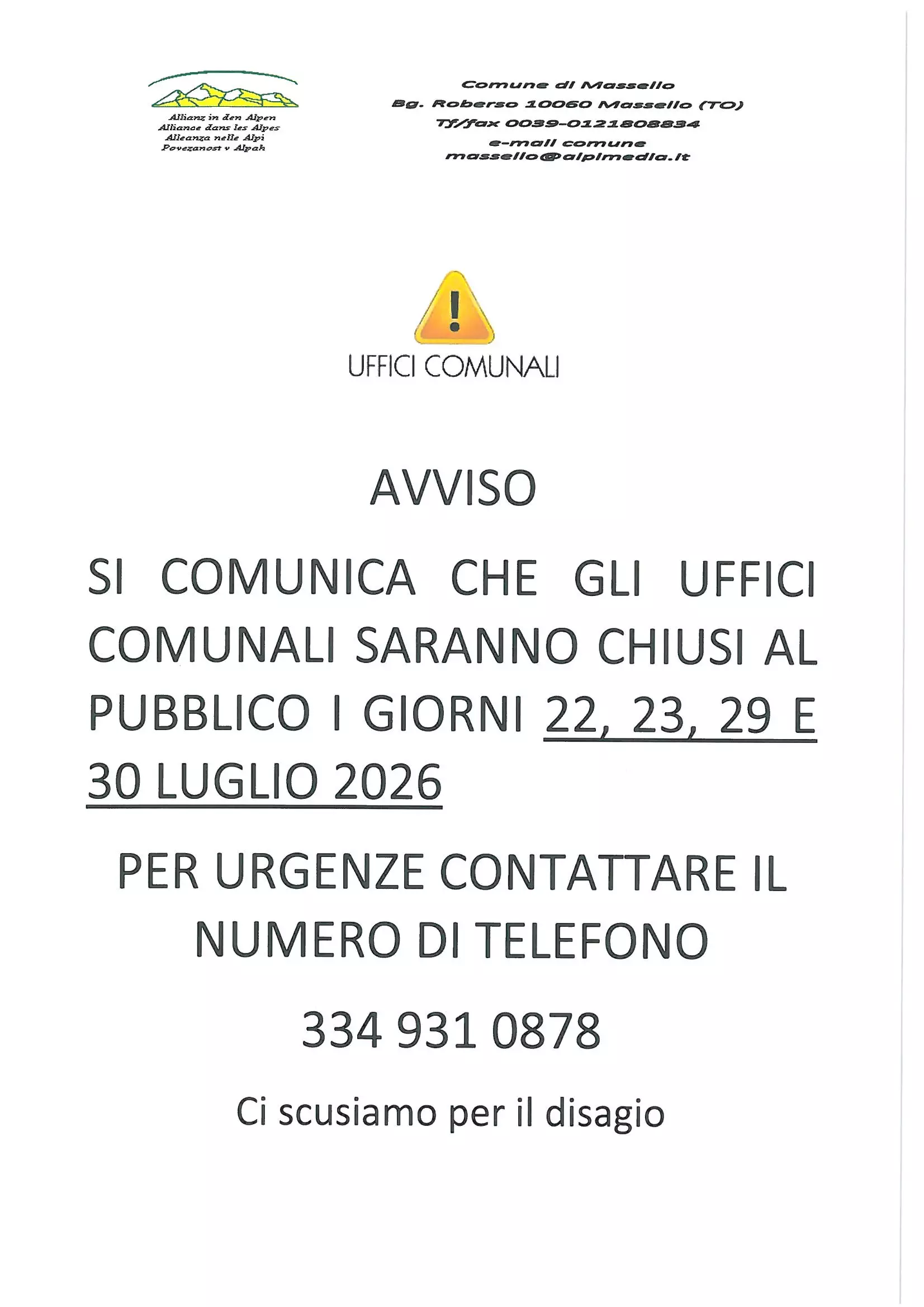 Avviso uffici chiusi